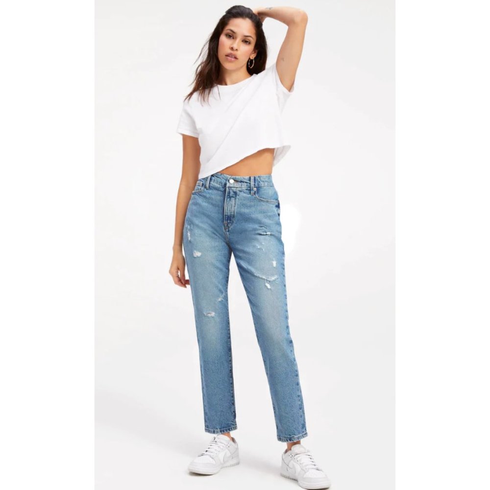 Good American Good Classic Straight Jeans Light Wash Indigo 046 Size 8.
